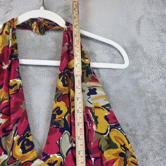 Depeche Mode Dress Womens Size 14 Red Yellow Floral Halter Maxi Rayon Made USA - Picture 8 of 10